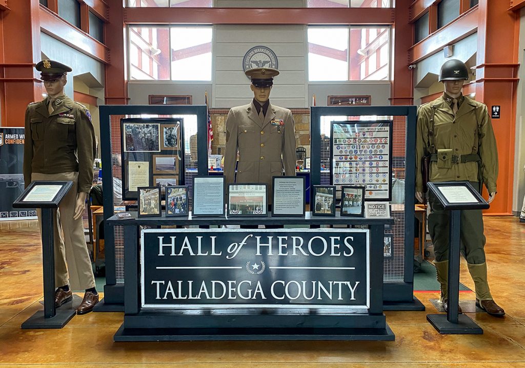 Display of the Hall of Heroes, memorabilia, at the CMP Talladega Clubhouse.
