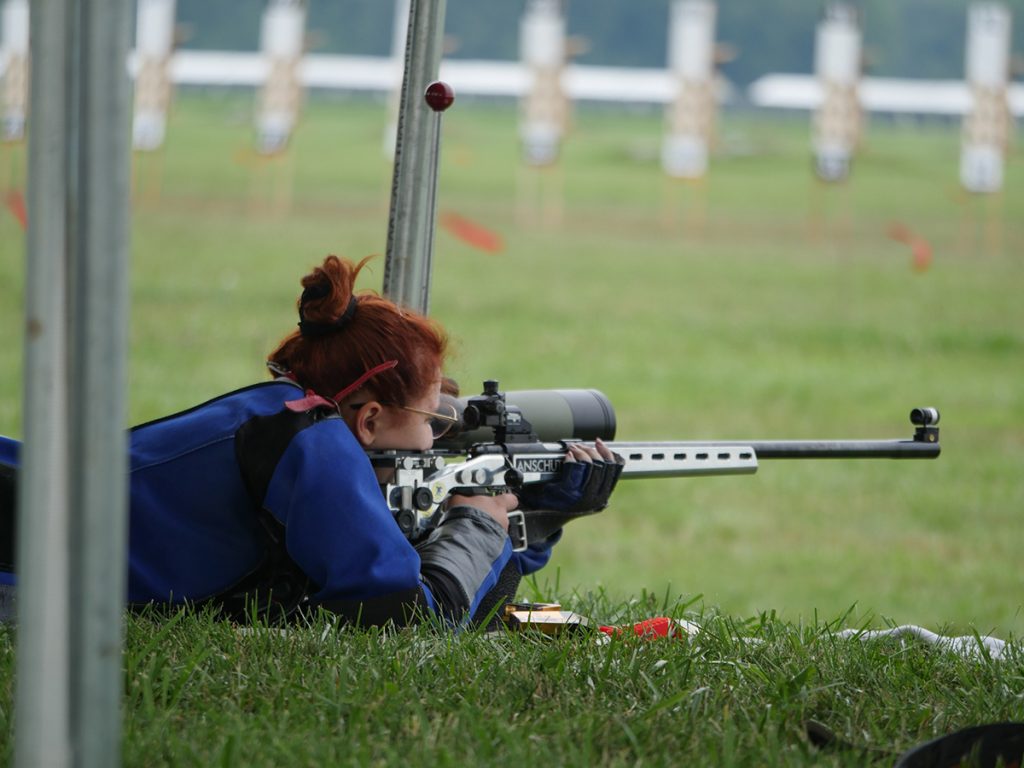 Smallbore competitor in the prone position.