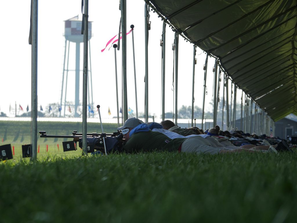 National Matches smallbore competitors shooting in prone