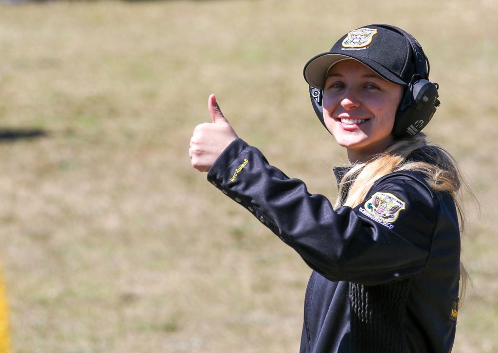 Ali gives a thumbs up while on the range