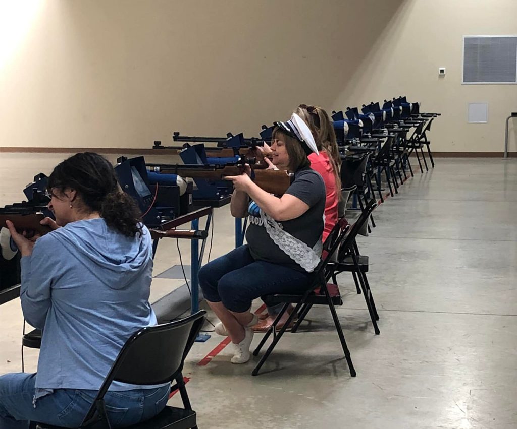 Mary Ann shooting at the Air Gun range.