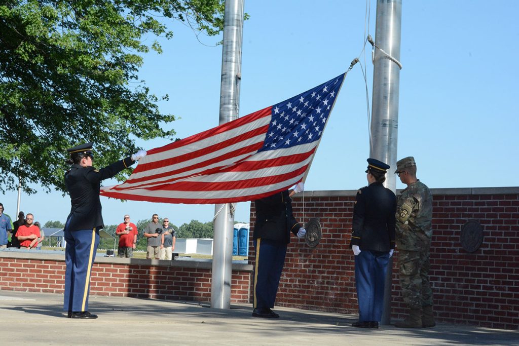 Members of the Ohio National Guard raised the flag.