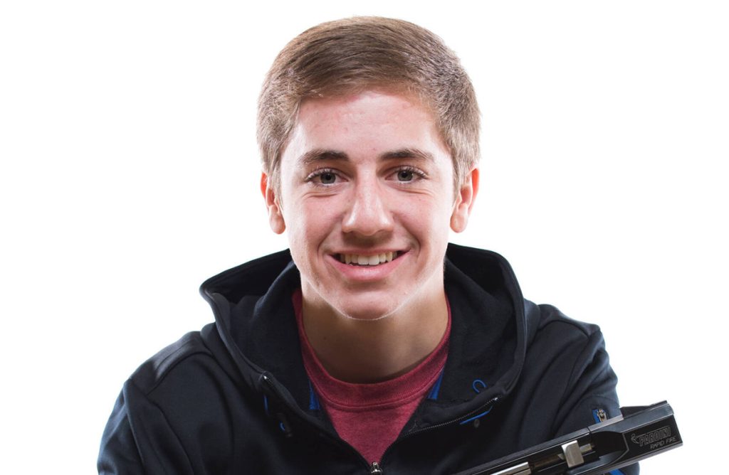 Henry Leverett poses with pistol.