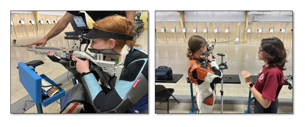 Junior air rifle athletes being coached on the firing line