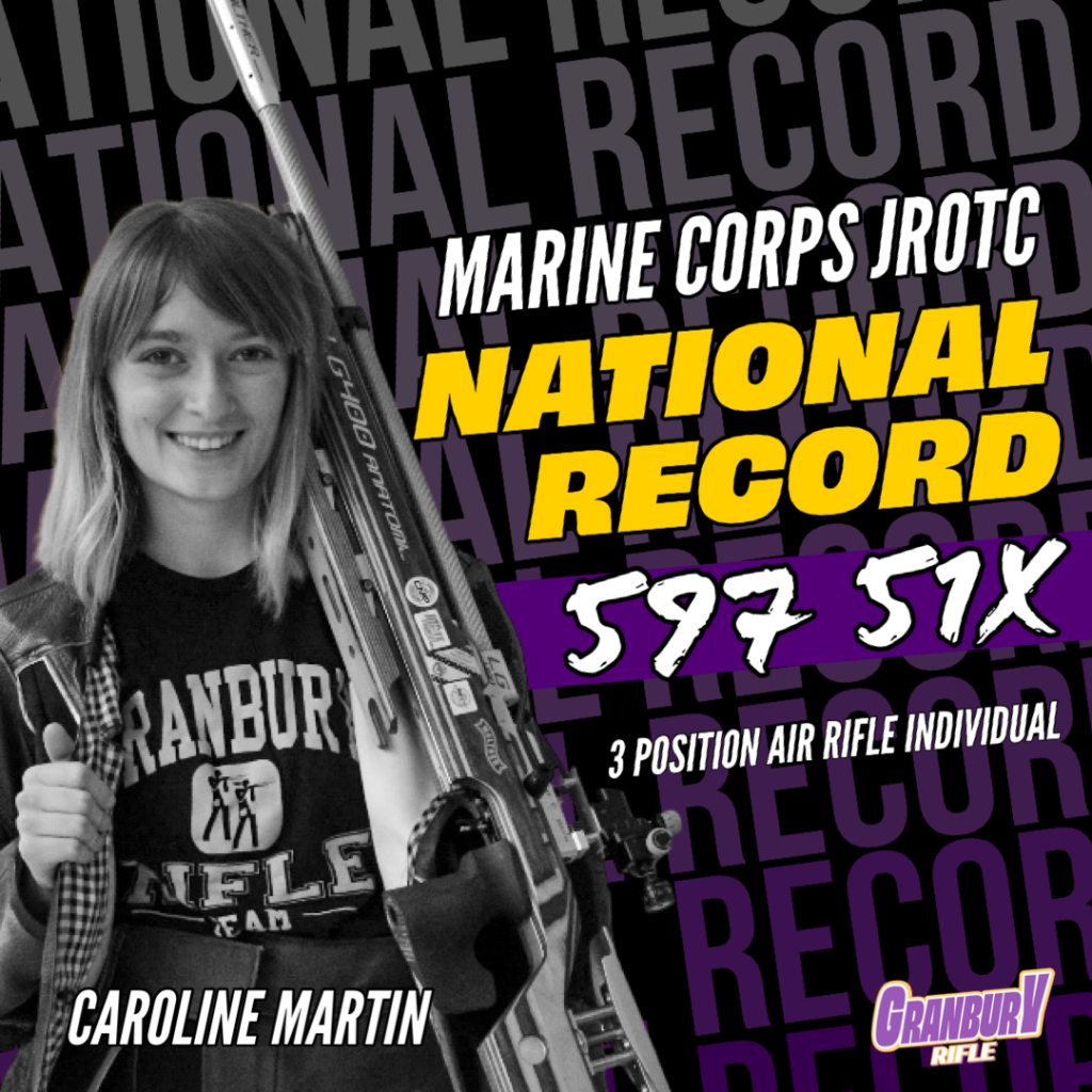 A graphic of Caroline Martin, displaying her National Record score.