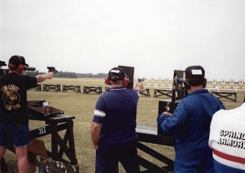 Doc Engelmeier and Gary Foster competing in a pistol match at Camp Perry.