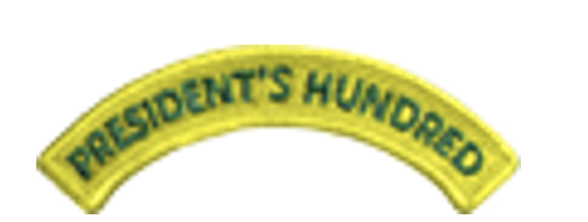 President's Hundred tab, a yellow arch with green lettering.