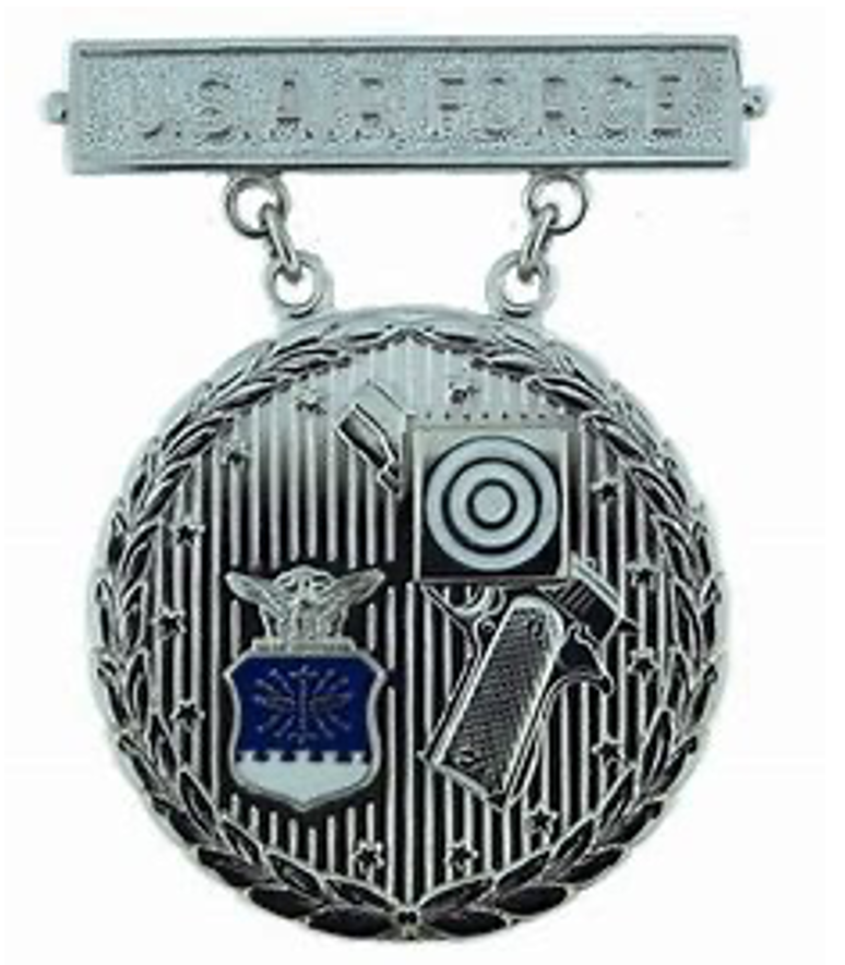 A closeup photo of the USAF Silver medal.