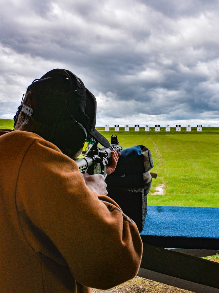A competitor takes aim downrange on  Petrarca Range. The range is open most Mondays to the public.