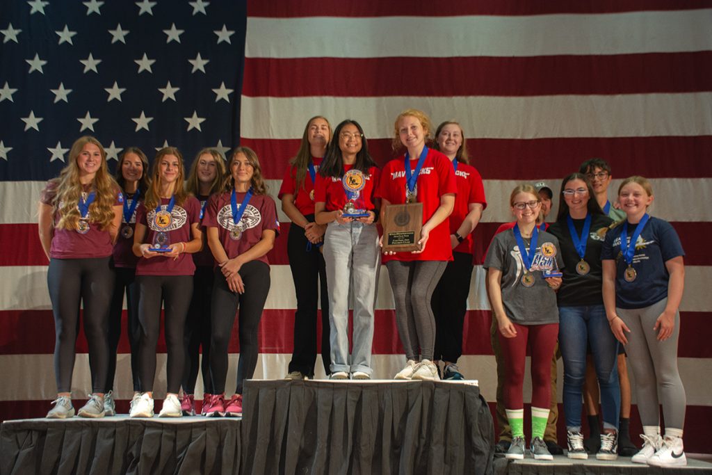 The top 3 teams in the Junior Olympics Precision Air Rifle Championship.