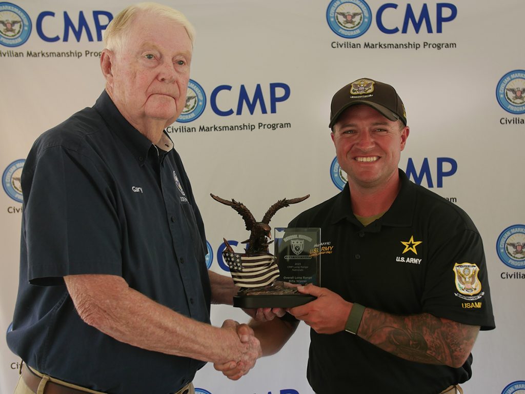 Staff Sgt. Jarrod McGaffic with Long Range Aggregate award.