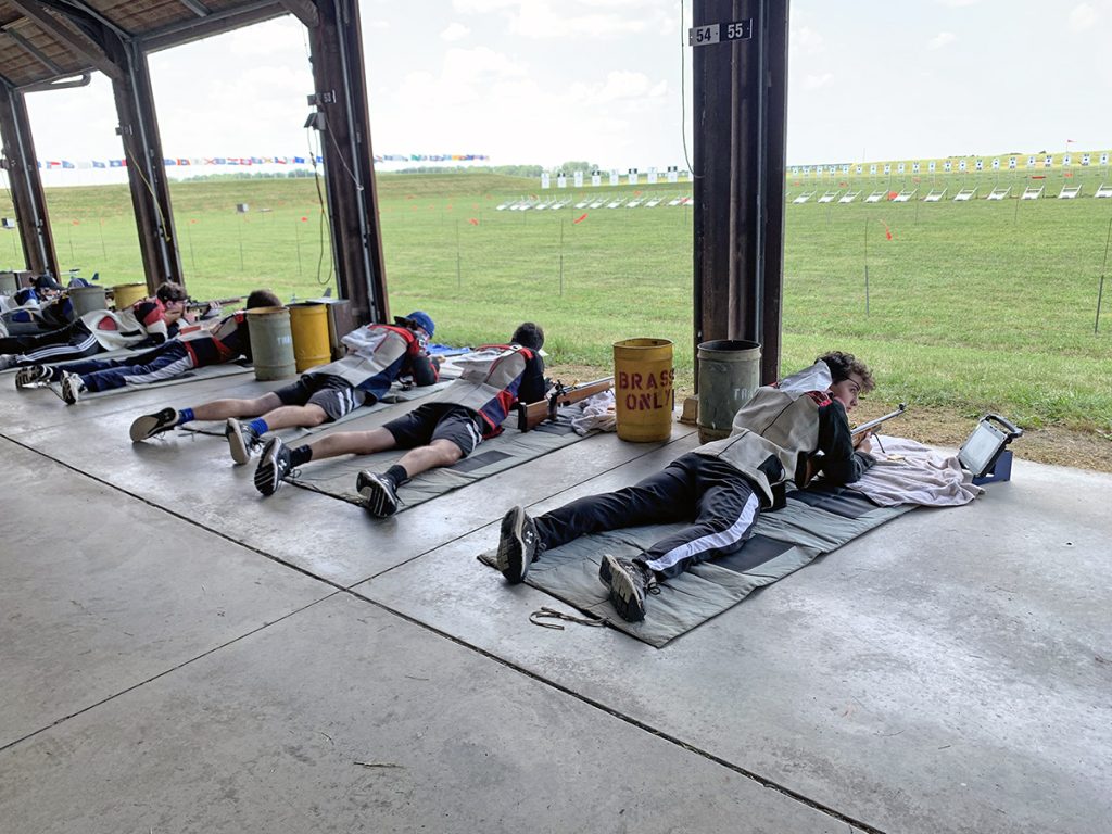 On the firing line, the Wingard brothers firing in the prone position.