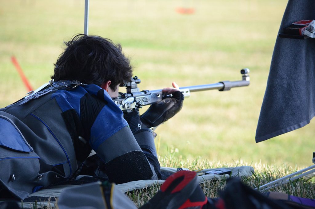 Smallbore competitor in the prone position taking a shot.