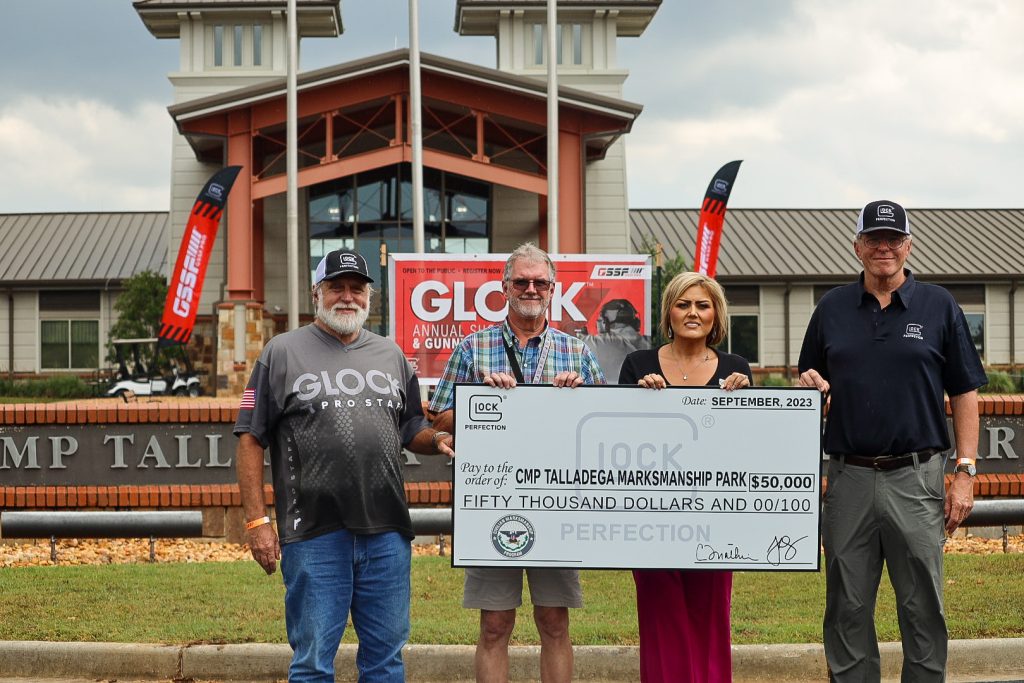 A check presentation from Glock to the CMP Talladega Marksmanship Park.