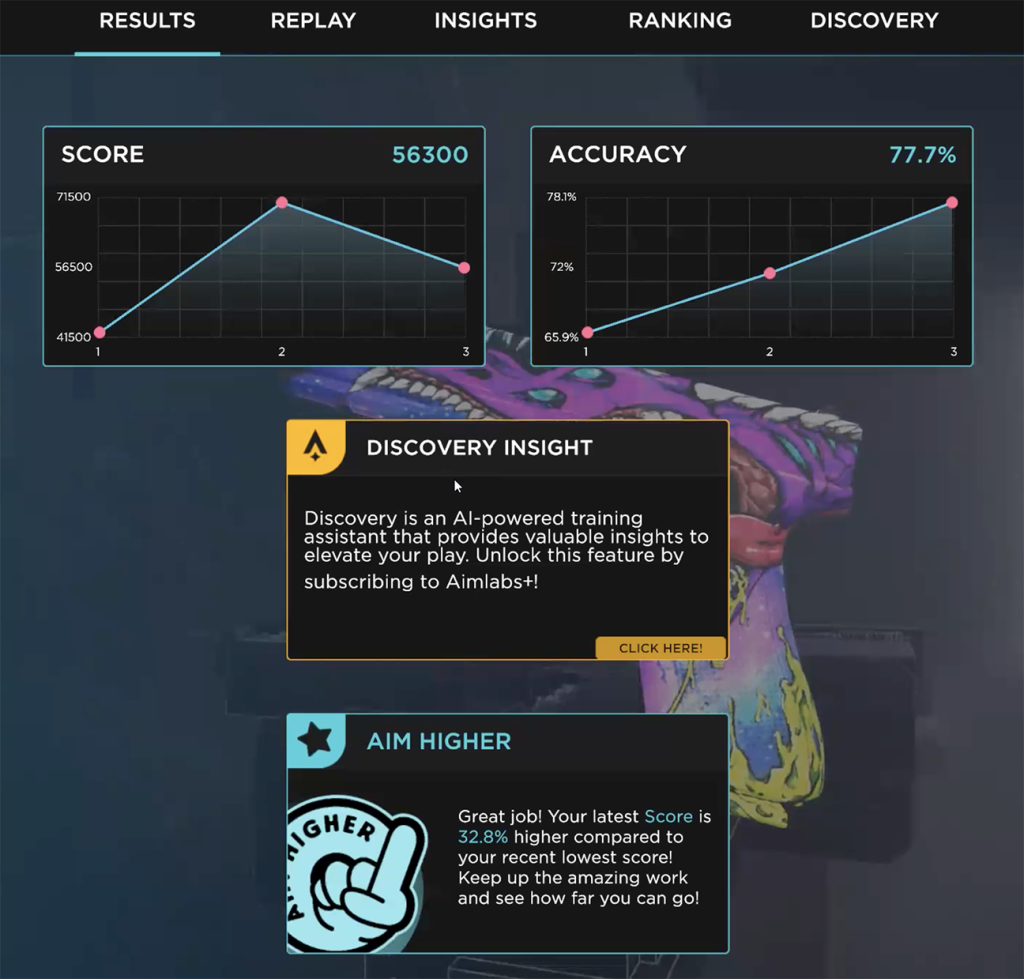 Accuracy and score screen on Sightline