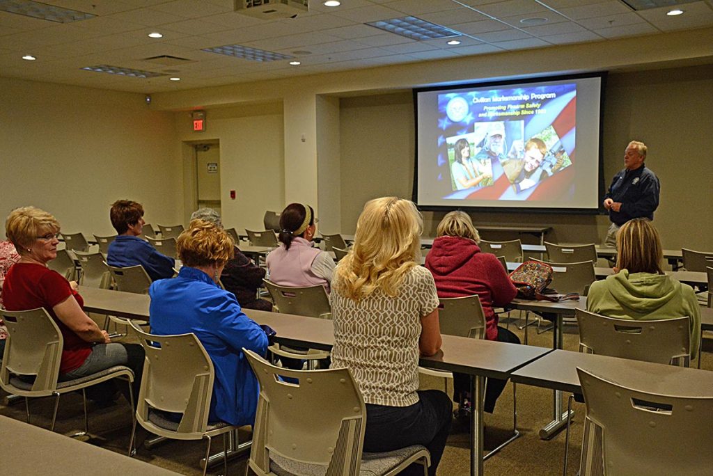 Steve Cooper, CMP North manager, gives a presentation on the history of Camp Perry and the Civilian Marksmanship Program. Cooper even showed examples of talented female marksmen who have graced the ranges of Camp Perry in the past.