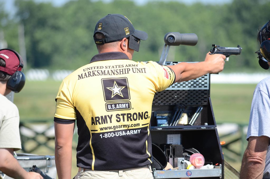 SFC Lawrence Cleveland earned second place in the Service Pistol EIC Match, finishing behind fellow AMU shooter SSG Greg Markowski. 