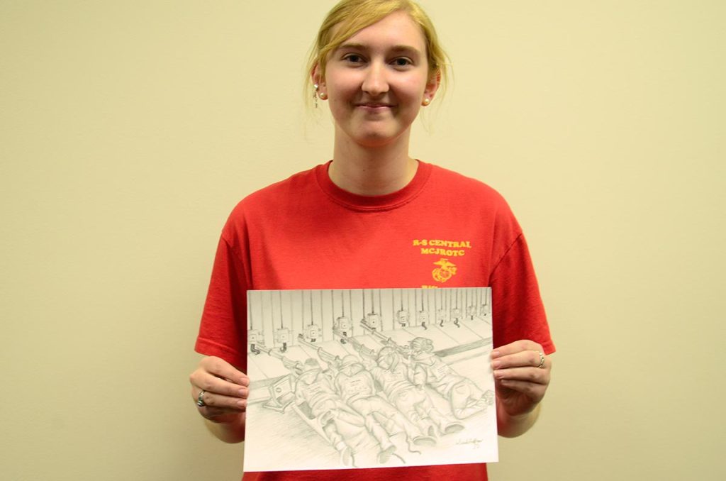 Alternate Sarah Huffman of R-S Central HS MCJROTC hand drew the image above while her teammates competed in the prone stage.