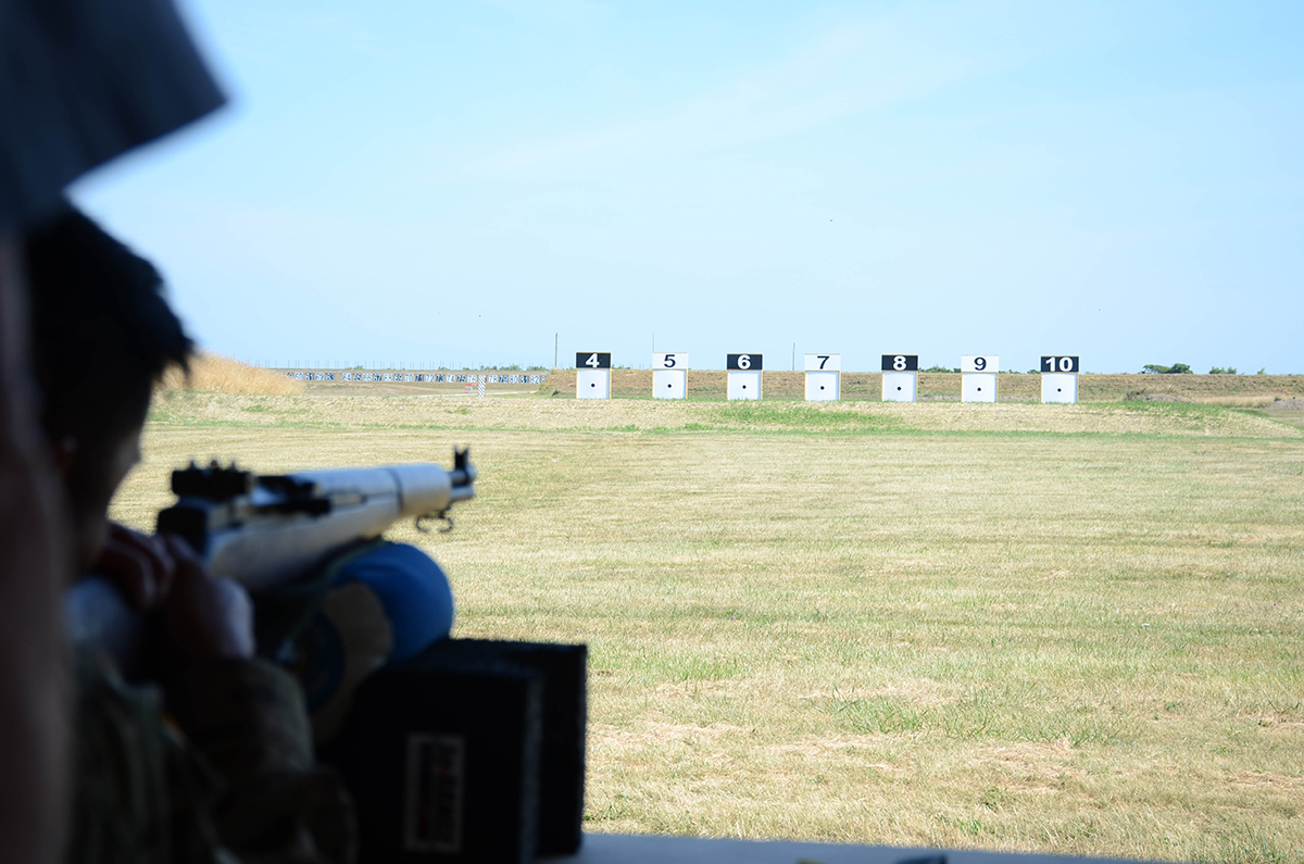 Though secured at 100 yards, the rifle targets have the ability to simulate other distances. The pistol targets are placed on rollers to allow distance movement.