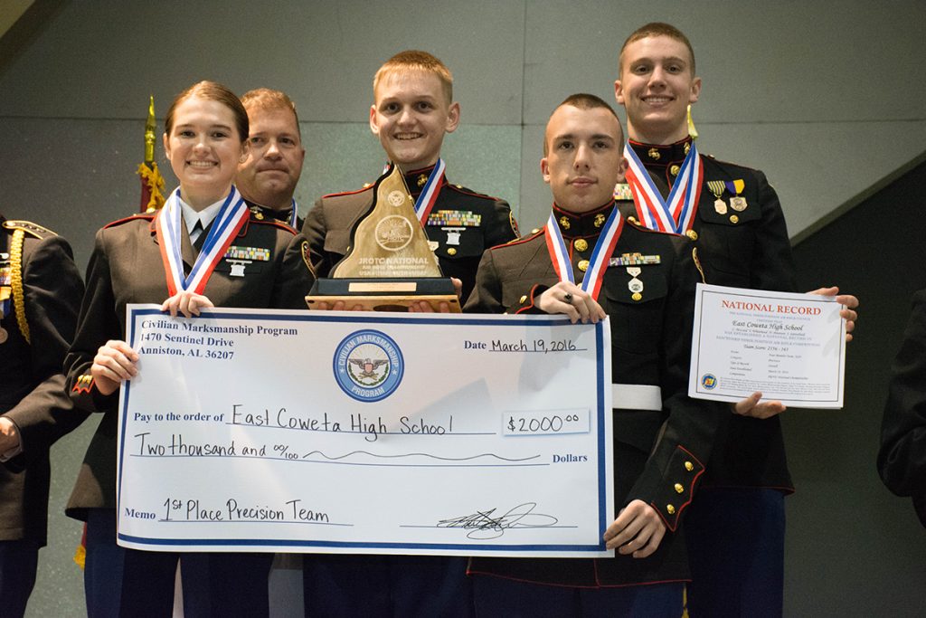 East Coweta High School from Georgia was the overall precision team at the 2016 JROTC National Championship for the second consecutive year. The team also set a new Marine Corps and Overall National Record score.