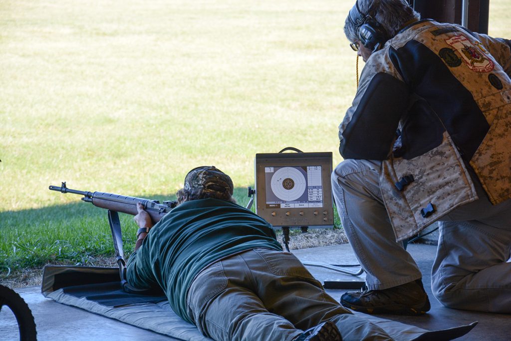 A monitor that displays instant scores once a shot is fired upon the target is placed next to each shooter on the firing line.