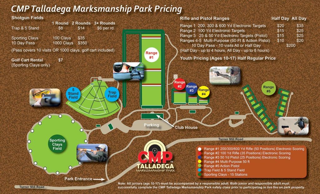 Talladega Marksmanship Park features three shotgun areas – 5-Stand, Sporting Clays and a Trap Field – along with its rifle and pistol opportunities throughout the facility.