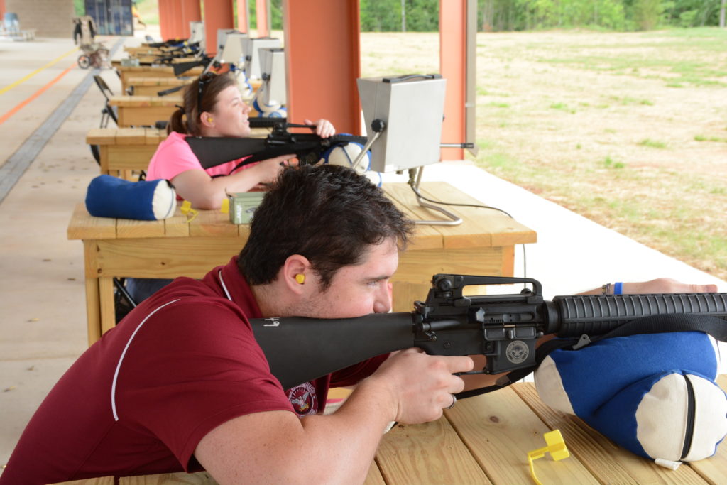 Each firing point is spaced enough to give marksmen an ample amount of room for training. The firing lines and bleachers for spectators are sheltered by massive protective covers and feature sound-absorbing ceilings.