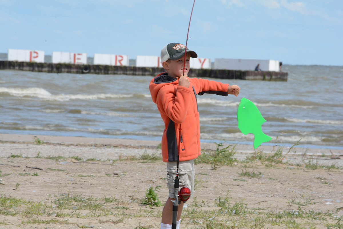 The large area of the Camp Perry location allowed for many different events, including “fishing” on the beach.