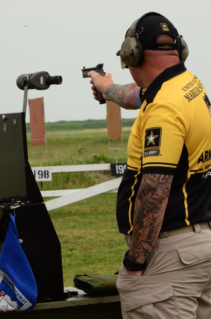 SFC Patrick Franks earned Badge #3 after firing at the very first .22 Rimfire Pistol event held at the National Matches in July.