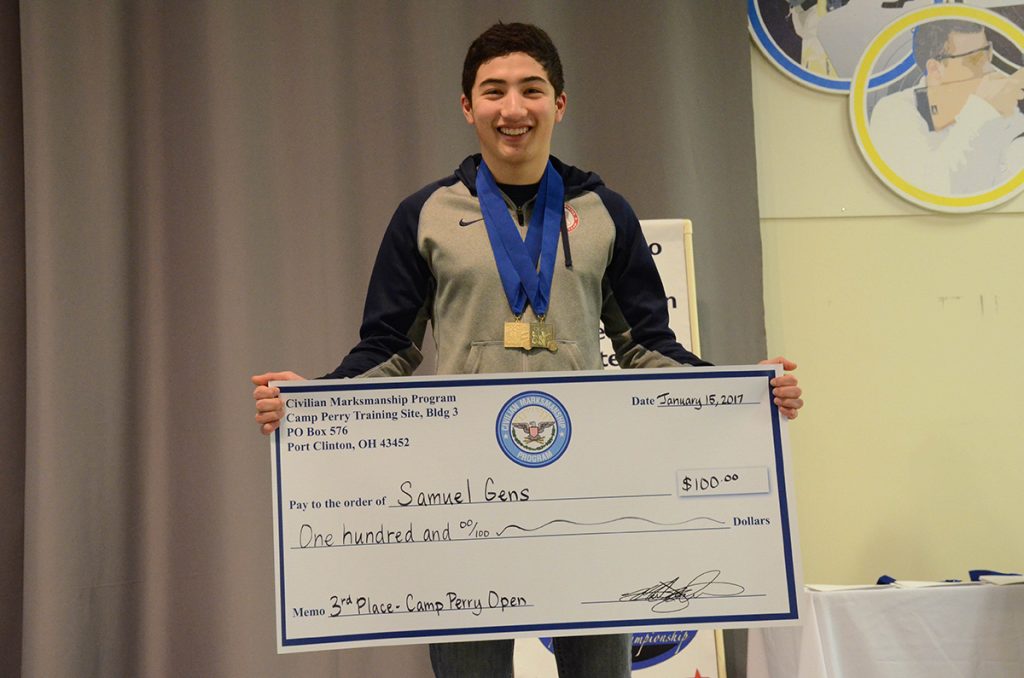 Junior Samuel Gens earned third place in the Open Pistol match and led overall in the Junior competition.