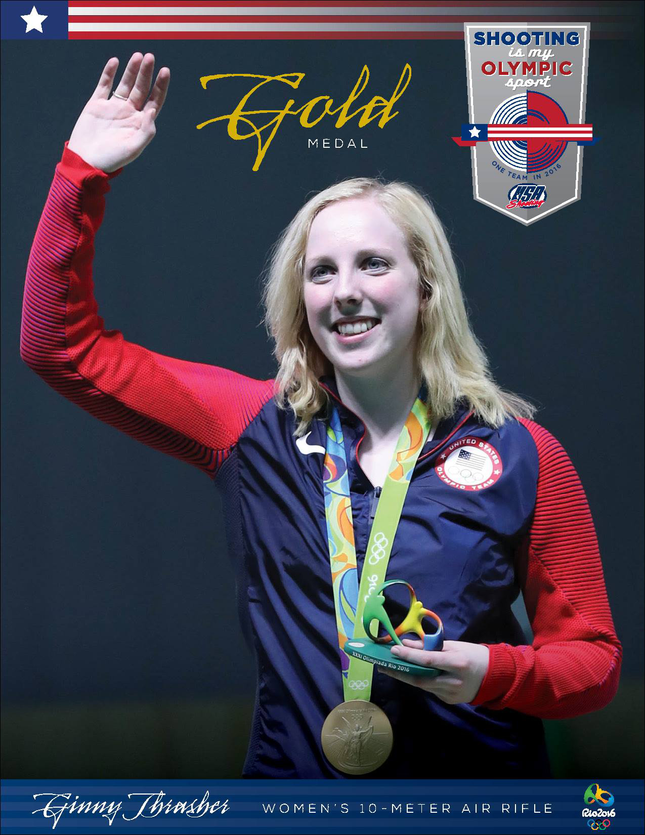 The first medal awarded during the 2016 Rio Olympic Games was in Women’s Air Rifle. 19-year old Ginny Thrasher had a golden performance during her first Olympic appearance and won the Gold Medal for Team USA.