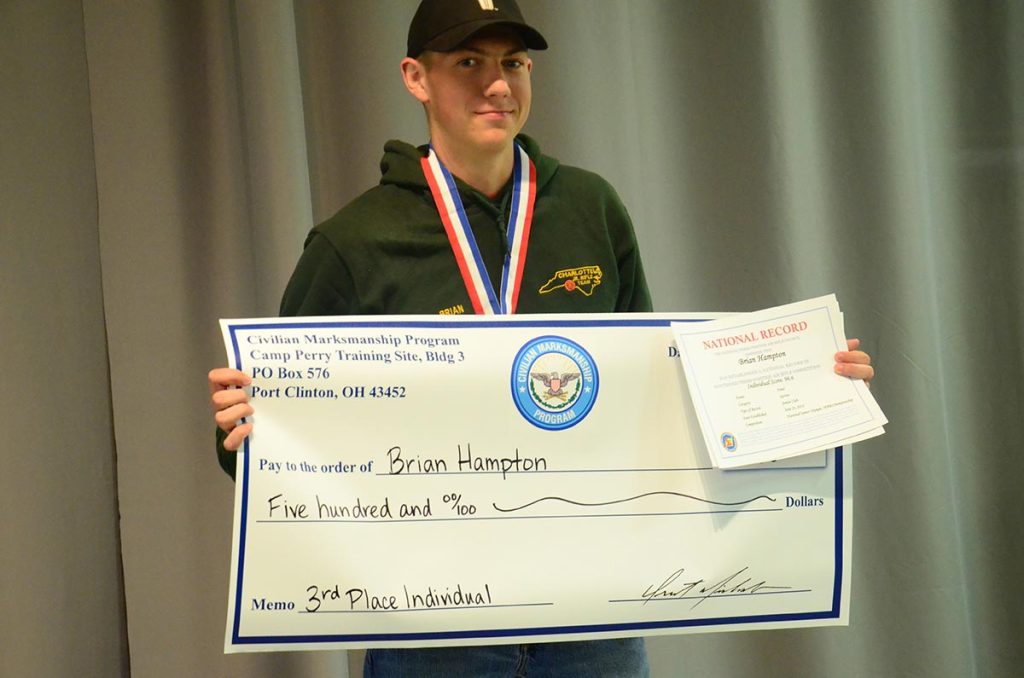 Brian Hampton of Charlotte Rifle and Pistol Club led the sporter competition to finish in first place. Last year, Hampton set two new National Records during the National Junior Olympic match, which participants of the CMP National Championship are invited to participate in during the week of competition.