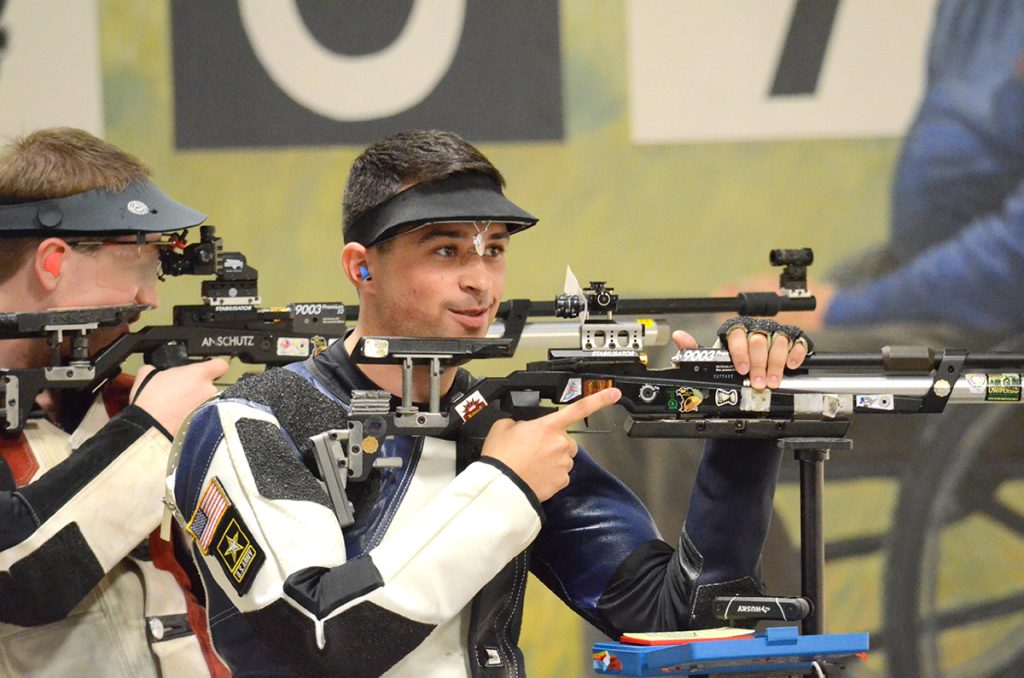 Lowe had to beat two other competitors during the Day 3 final in order to earn the second air rifle slot. Once he realized he had done it, he gave a smile of relief on the firing line.