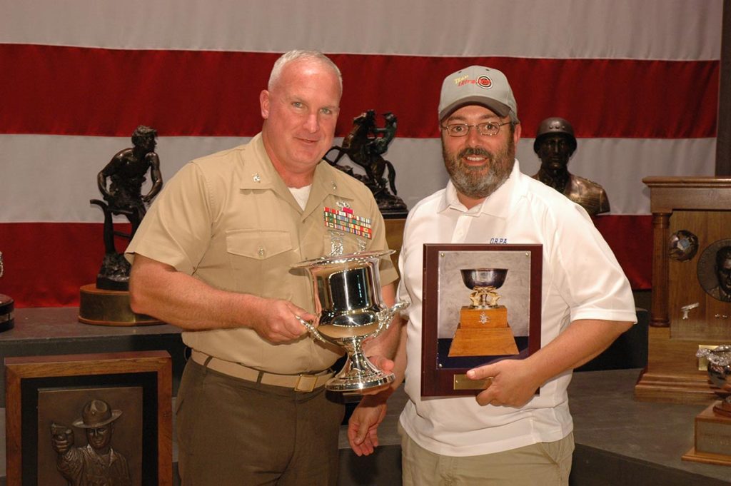 The Anheuser-Busch Trophy, presented to the Civilian shooter with the highest aggregate score in the National Trophy Individual and Team Matches, was handed this year to James Morman. He also received a trophy donated by the West Virginia Pistol Team – given in memory of Mr. Ed Williams. 