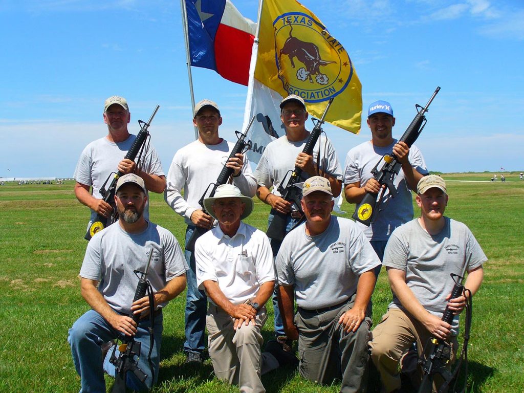 TSRA Gold NTT Rifle Team Winning the Soldier of Marathon Trophy Standing (L-R): Buddy Reich, Lee Eldridge, Randy Scheibel, Kyle Hoelscher Kneeling (L-R) : Keith Stephens, Dave Wilson (Coach), Tony Miller (Captain), Justin Utley 