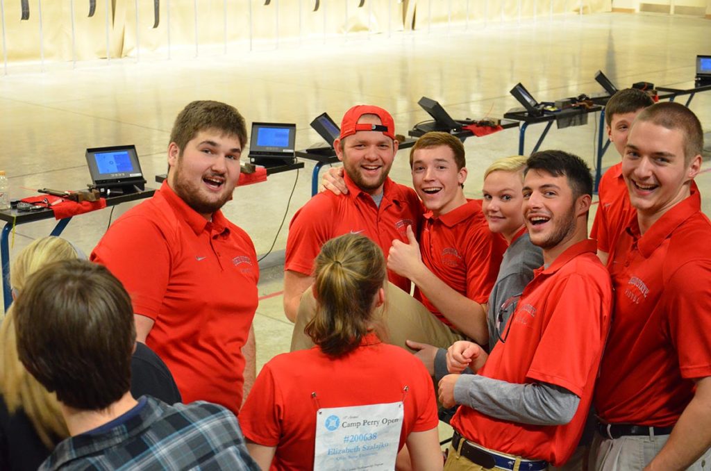 Anthony McCollum (thumbs up guy) had an incredible showing at this year’s Camp Perry Open – winning the Junior Pistol competition by 30 points and coming in second in the Open competition. His Ohio State Pistol team (seen here) was also arguably the loudest bunch during the Super Final.