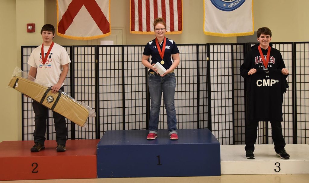Lydia Paterson was the top competitor in the Junior Pistol match – beating out Charles Platt in second and Zachary Miller in third.