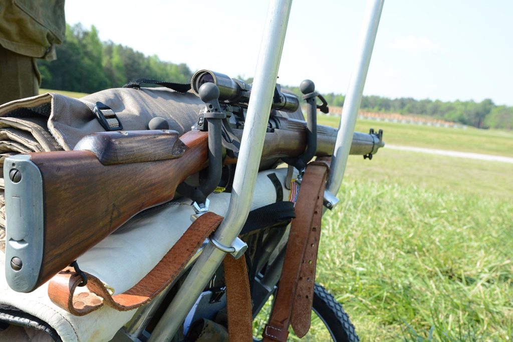 The rifle he fired was a British WWII Lee-Enfield No. 4 (T) Sniper, which he inherited from his father. 