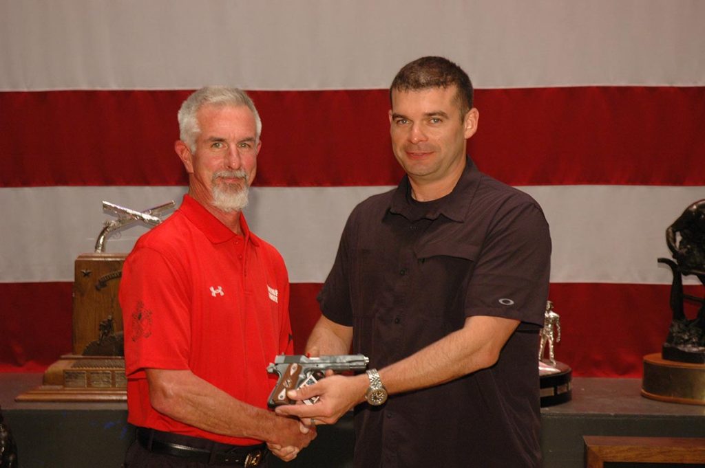 SFC Keith Sanderson of the U.S. Army Reserve was the high shooter firing an M1911 in the match. As the high shooter with a 1911, he also received a special M1911 Pistol, donated by Springfield Armory. 