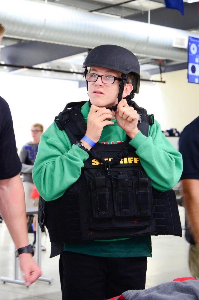 Some freshman tried on police equipment – one of the many unique opportunities the showcase offered.