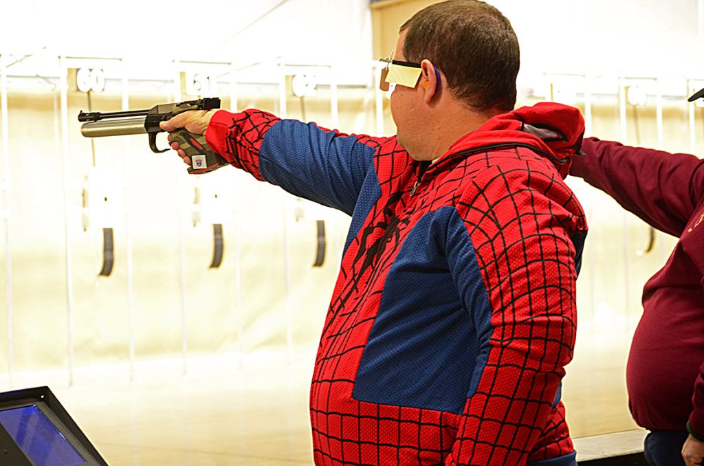 People from all over the country make the trip to the Camp Perry Open to witness the Super Final – even Spiderman (a.k.a. Kevin Winters of Easton, MA). 