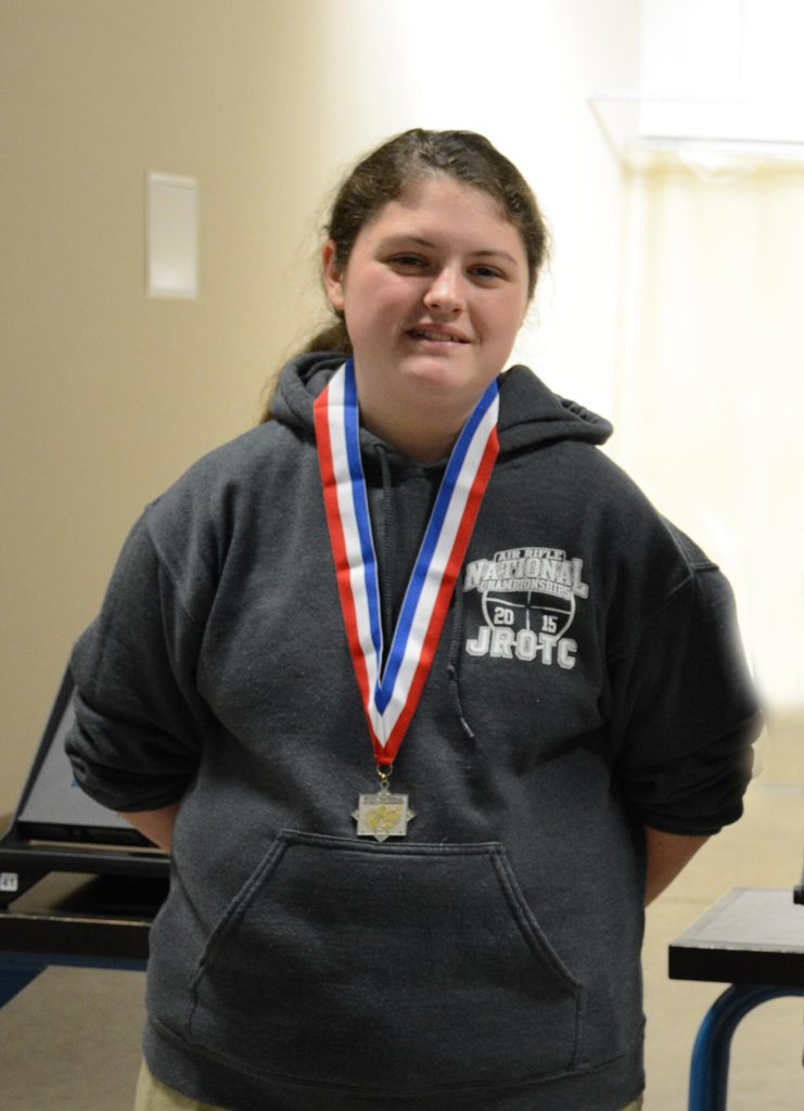 Ashley Stacy of Monroe Area High School, GA, earned a silver medal on Day 1 of the National Championship. Ashley also fired two new sporter Air Force JROTC records.