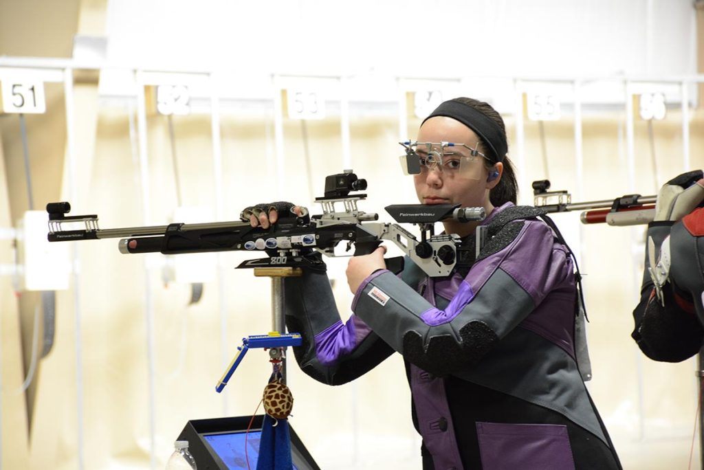Sarah Sutton, 17, of Black Swamp Jr. Rifle, OH, gave an incredible finals performance to hold her first place spot. Sutton came close to the National Title at last year’s competition, finishing in second overall.