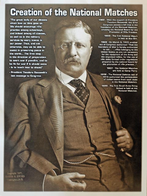President Theodore Roosevelt was highly involved in keeping marksmanship alive for American citizens – helping to pass the bill in 1903 that became the foundation of the National Matches. The Roosevelt Commemorative Match will be a 30-shot match from 200 yards.