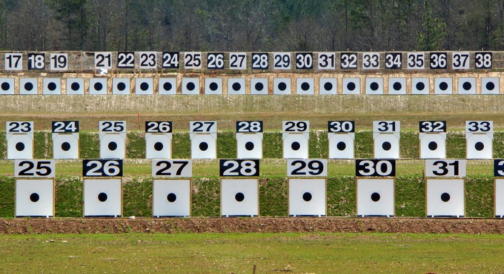 The electronic scoring targets at the CMP’s Talladega Marksmanship Park allow highpower rifle competitors to complete an entire Service Rifle EIC match while firing at 200, 300 and 600 yards while not changing firing points or pulling targets in the pits.