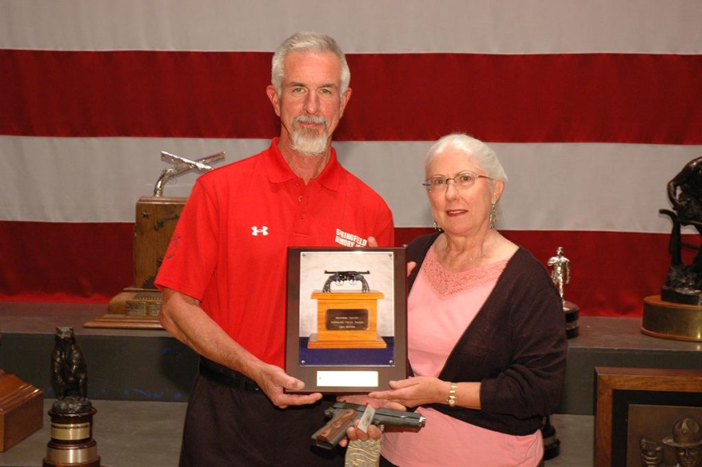 Judy Tant was the High Woman of the NTI match – receiving a 1911 Pistol, donated by Springfield Armory, along with the National Women’s Pistol Trophy. Tant also earned the Rose Krelstein Trophy as the High Woman with aggregate scores from the President’s and NTI Matches.