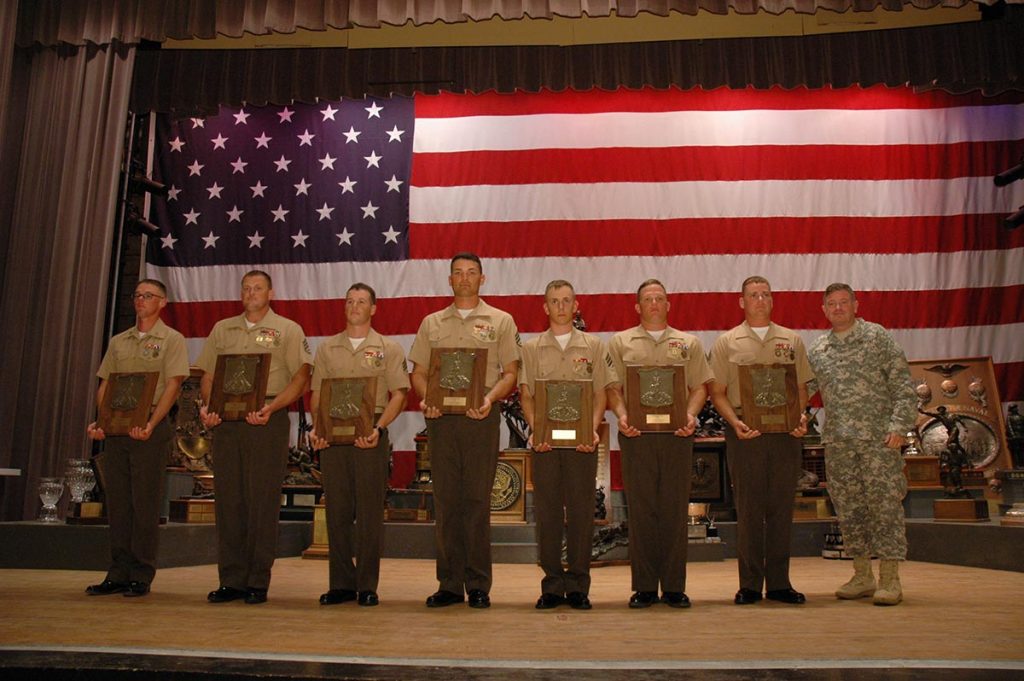 USMC Scarlet, was the overall team in the NTIT with a score of 1270. Firing members of the team are Sgt. Tanner Bauer, Sgt. Jeremy Benjamin, Sgt. Antonio DiConza, Sgt. Joseph Dukich, Sgt. Joseph Peterson and SSgt. Chad Ranton. The team is coached by SSgt. Mark Altendorf – team captain is Capt. John Sheehan.