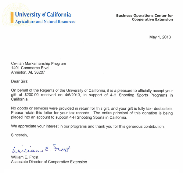 University of CA Thanks
