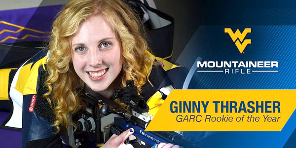 Her astounding freshman year at West Virginia University led her to be named the Great American Rifle Conference (GARC) Rookie of the Year. Photo courtesy of WVU Athletics.
