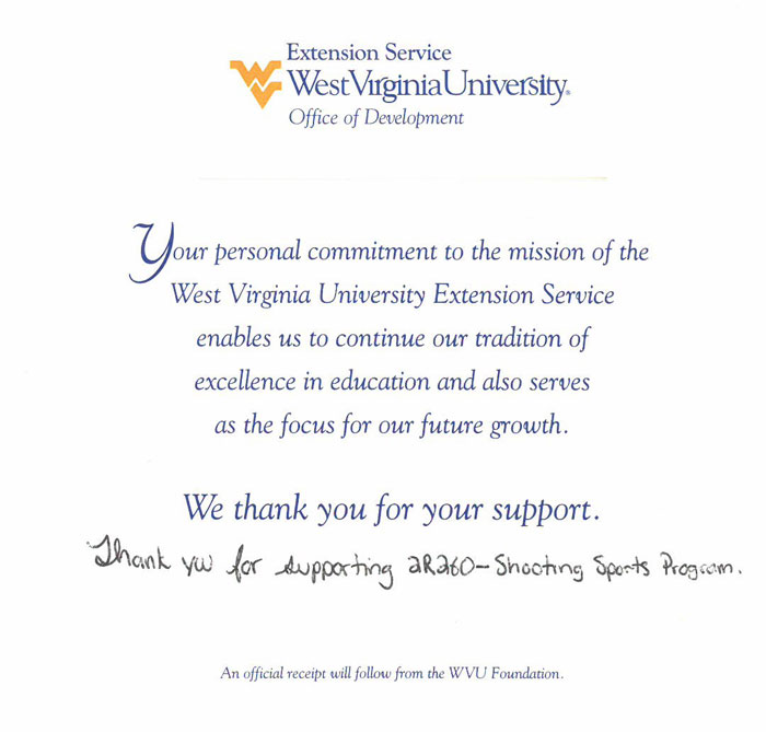 West Virginia University Thanks
